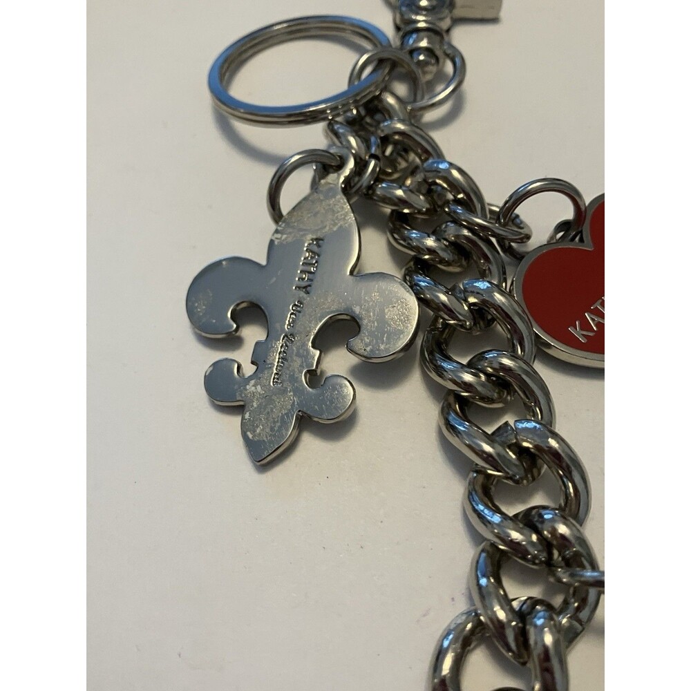 Kathy van Zeeland Silver Tone Fleur de Lis Heart Bag Charm Keychain Purse Fob - Picture 2 of 5